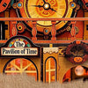 A close-up of a wooden dollhouse time pavilion miniature kit with furniture.