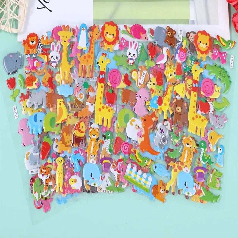40 Mixed Puffy Animal & Cartoon Sticker Pack for Kids