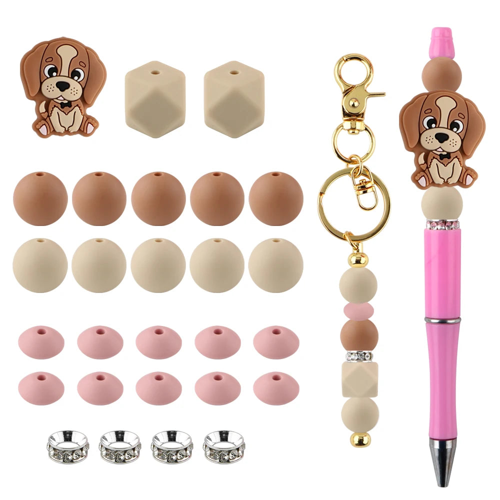 A set of cartoon animal silicone beads in various shades and sizes for DIY jewelry making