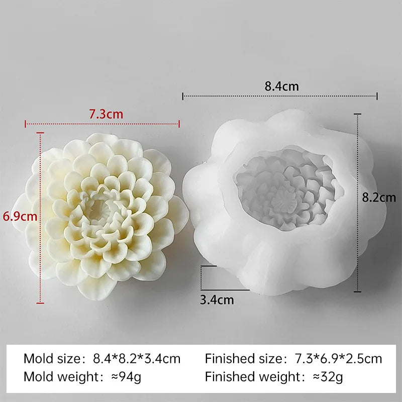 A white silicone mold for crafting, showing the finished size and weight measurements.