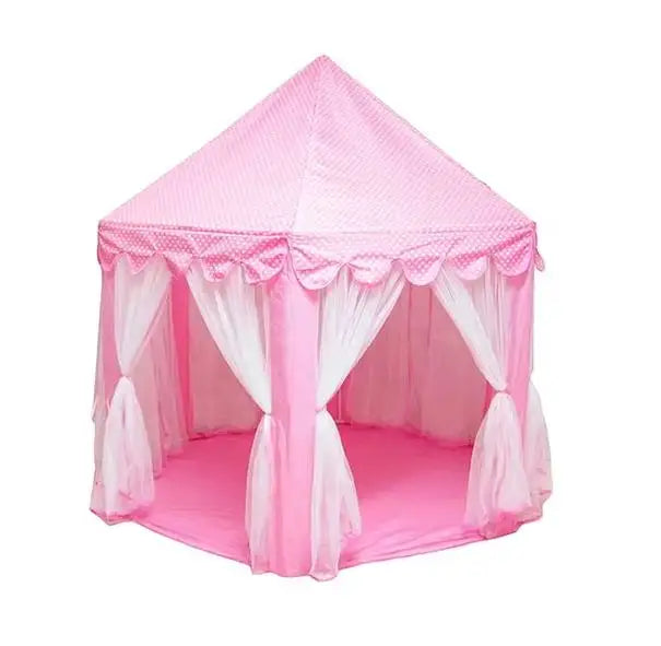 Pink foldable kids castle princess play tent with sheer fabric draping