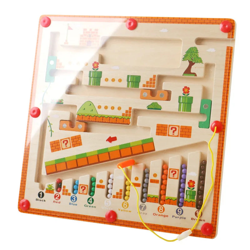 Magnetic Color Sorting Maze Toy – Wooden Montessori Puzzle Board