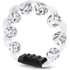 A white petal-shaped hand-cranked tambourine with an ergonomic grip shown from above.