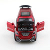 A red 1:36 scale die-cast metal SUV toy with opening doors and pull-back action.