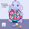 A purple cartoon elephant dart board game with a sticky ball and a hook.