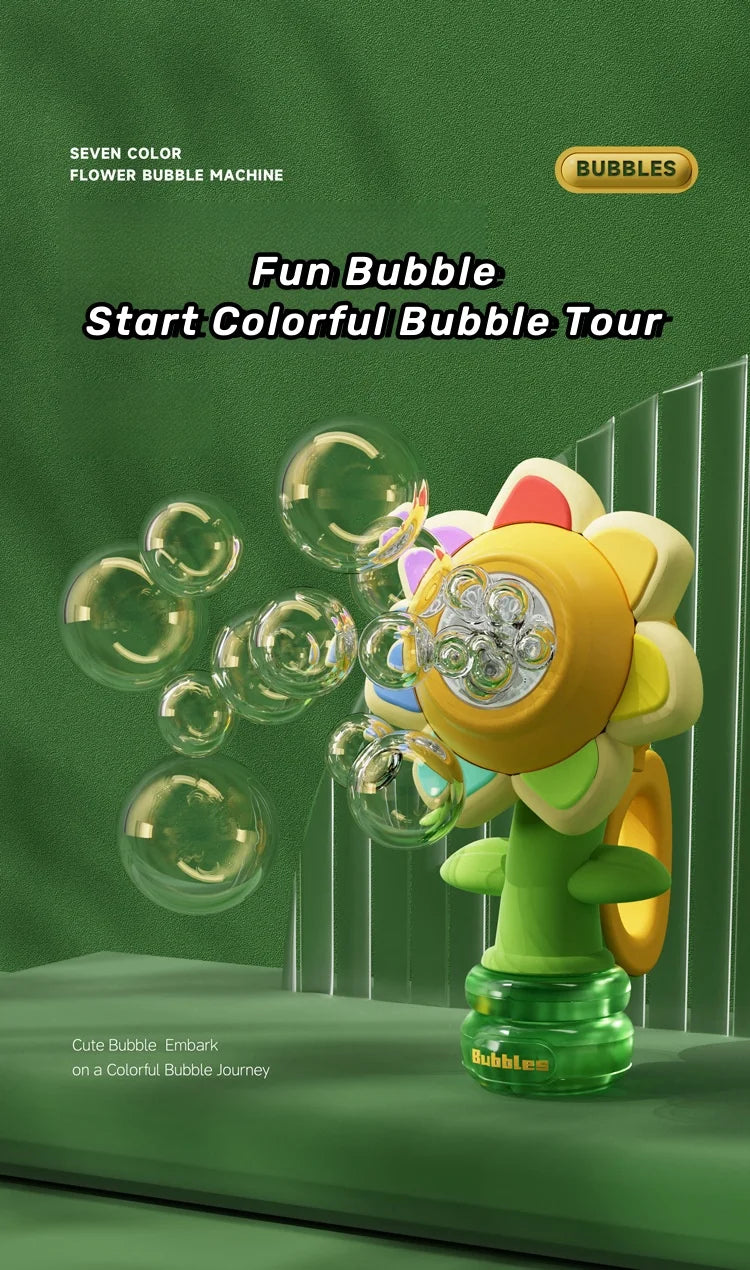 Sunflower Bubble Machine with Lights and Auto Shake for Kids