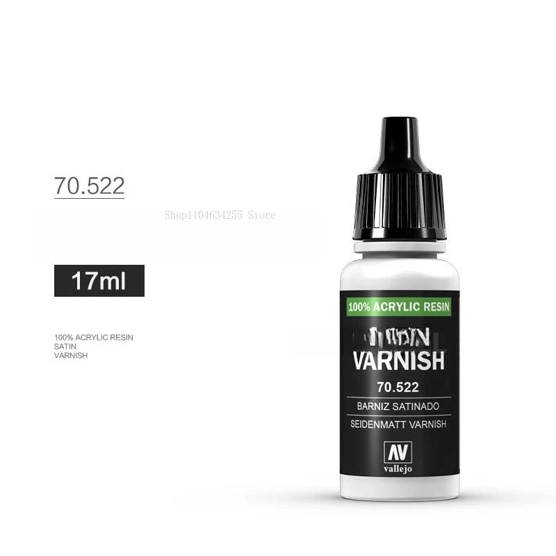 A glass bottle of 17ml satin varnish labeled 70.522 for model protective varnish.