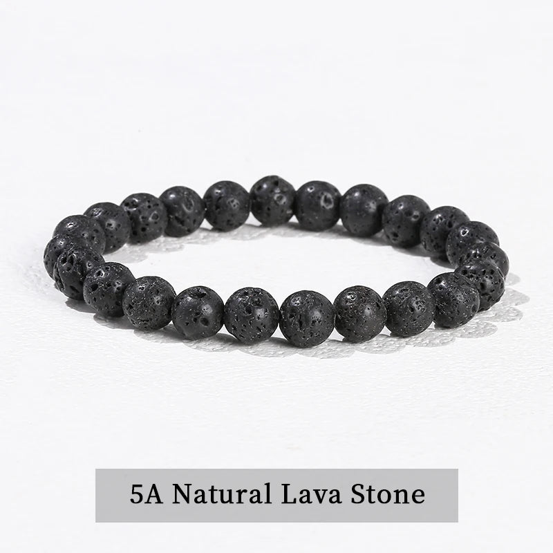 A bracelet made of dark, textured lava stone beads.
