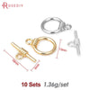 Ten sets of 18K gold round O-toggle clasps for bracelets and jewelry making with various sizes.