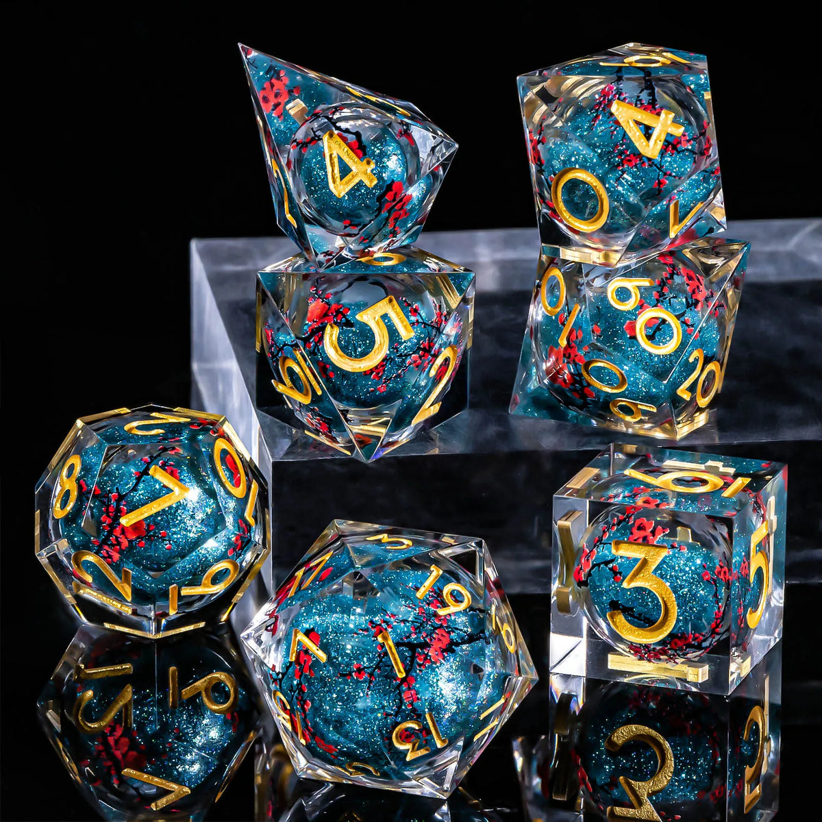 Liquid Core Glow D&D Dice Set with Sharp Edges