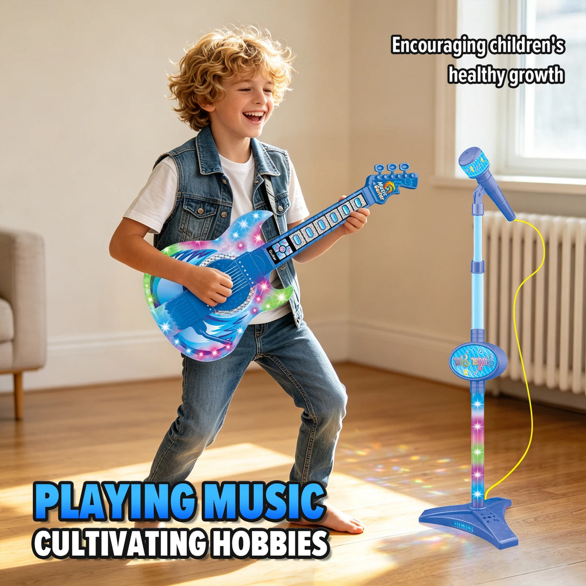 Kids Electric Guitar Toy with Microphone and Adjustable Stand
