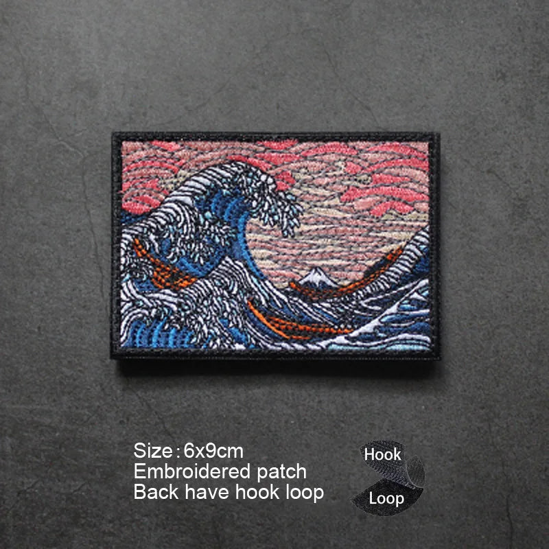 3D Embroidered Surfing Wave Patch with Octopus Design