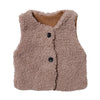 A beige plush fleece vest for children, designed as a warm and cozy sleeveless jacket.