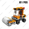 An orange and black police helicopter and SWAT carrier vehicle building blocks set.