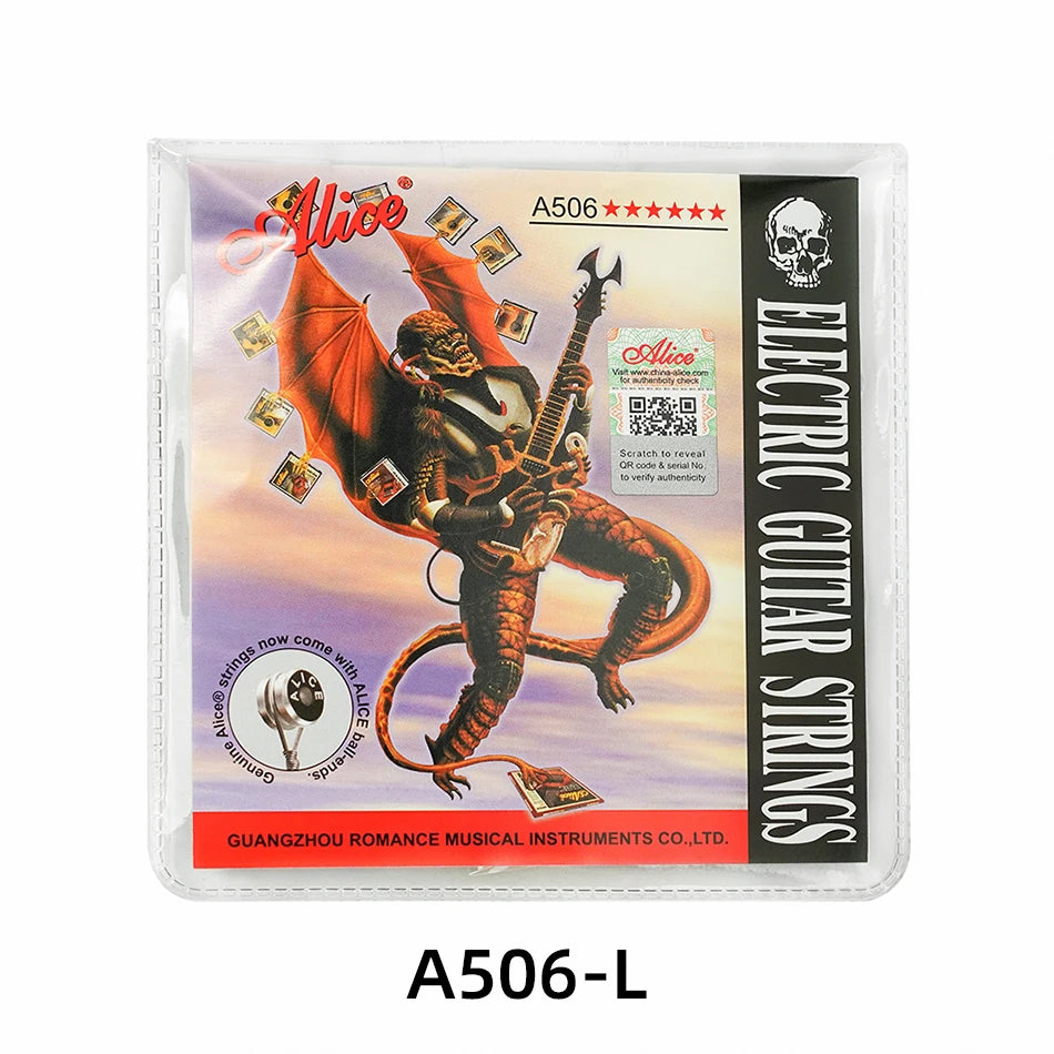 A506 electric guitar strings packaged in a clear plastic case with branding and product information