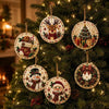 A close-up of a Christmas diamond painting ornament kit featuring reindeer, a Christmas tree, and a snowman hanging on a gree