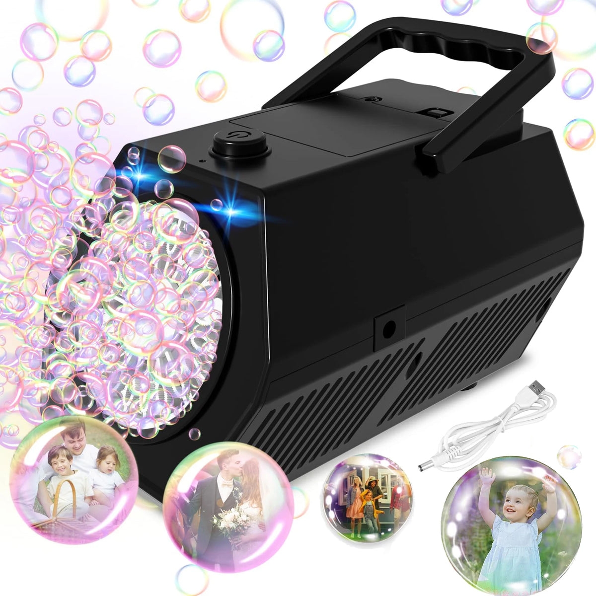 Automatic Bubble Machine with LED Lights & 2 Speed Levels