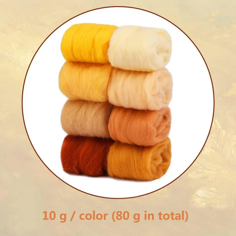 8-Color Wool Roving for Needle Felting – 100% Natural Fiber Craft Set