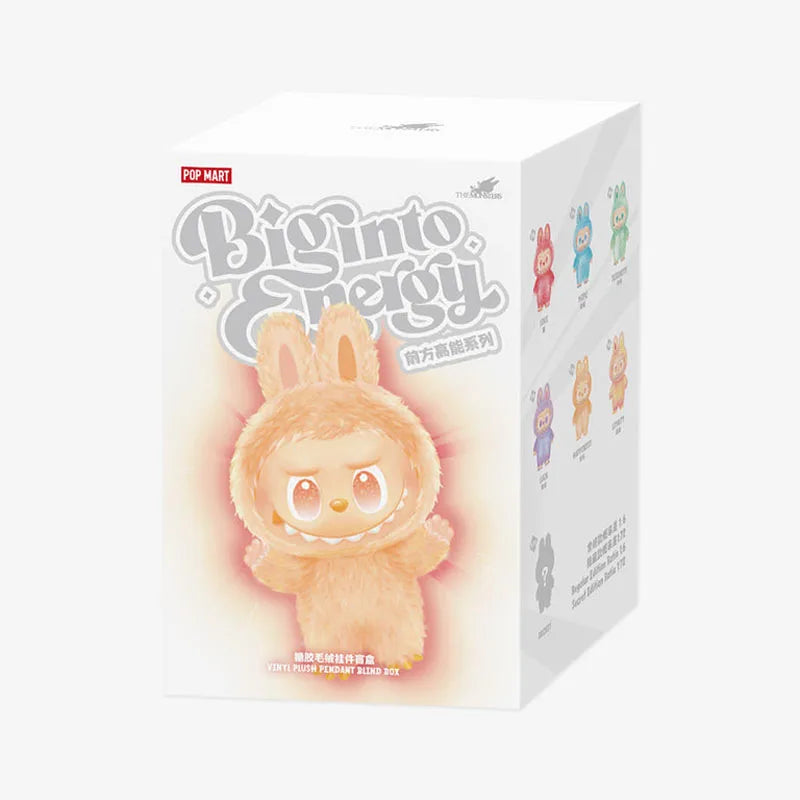 A box of a Biginto Energy plush doll featuring Labubu The Monsters characters from Pop Mart