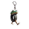 Acrylic keychain featuring a frog design with a tire tread and a hand grip.