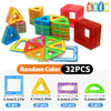 A set of 32 random color magnetic building blocks in various shapes and angles for STEM learning.