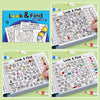 A collection of Look & Find shape and color activity pages for children, featuring various themed puzzles.