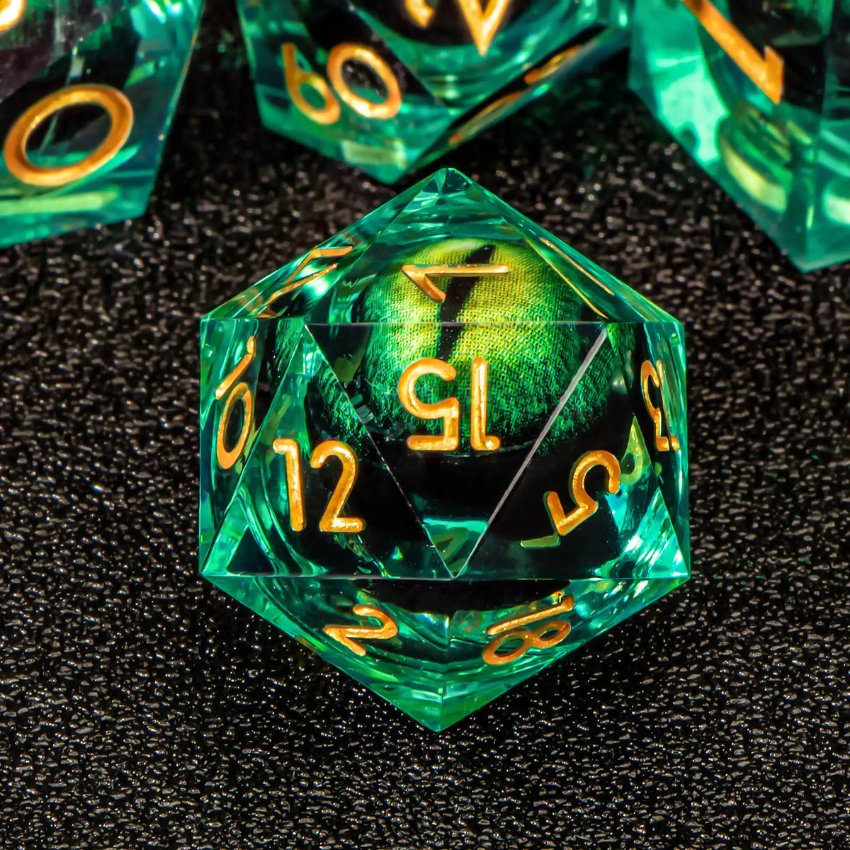 Dragon Eye Resin Dice Set with Liquid Core - 7 Polyhedral Dice for RPG Gaming