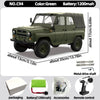 A green WPL 1/12 scale 4WD off-road RC rock crawler truck with accessories and battery shown in packaging.