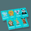 A set of wooden farm and fruit matching puzzle game tiles featuring animals like elephant, lion, koala, panda, monkey, rabbit