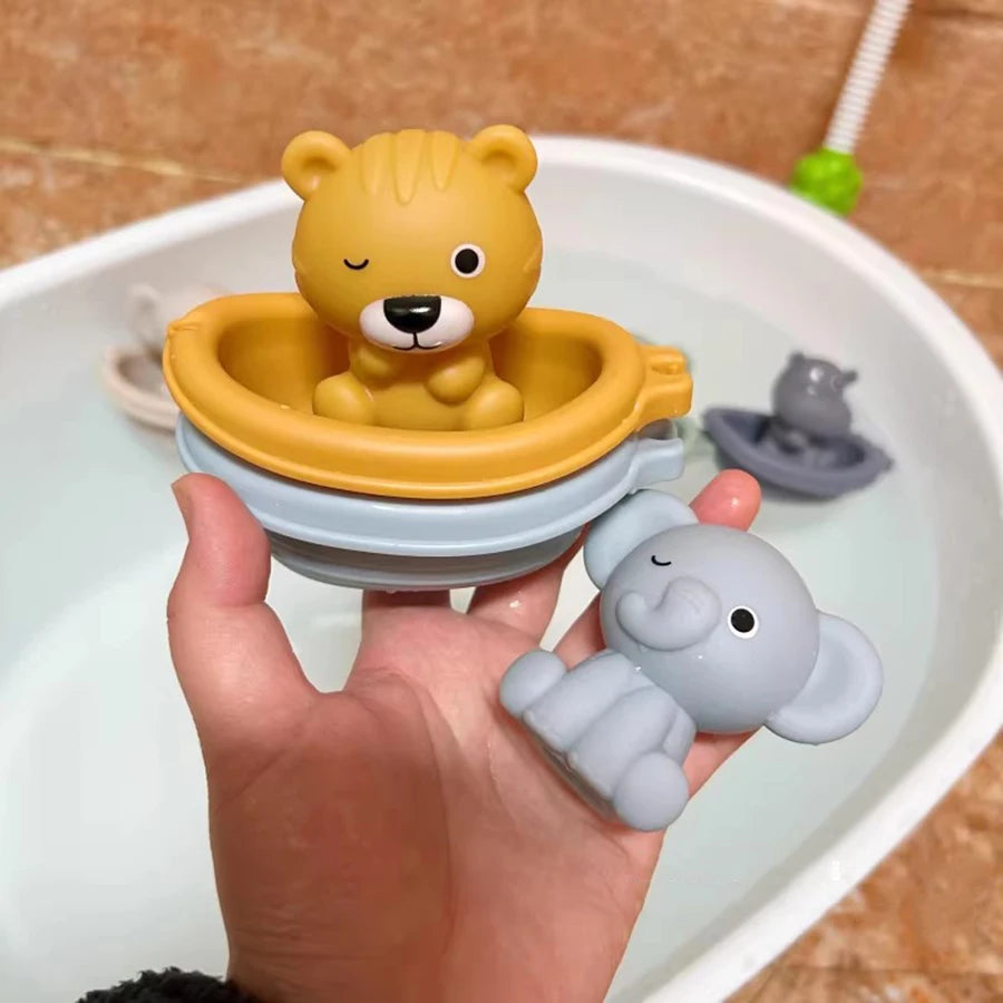 Silicone Animal Bath Toy Set with Floating Boats