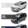 Three pull-back model cars of the Cadillac Escalade in white, black, and blue colors.