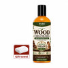 A dark amber bottle of IFUBO Wood Tableware Maintenance Oil with a black cap and a gift towel.