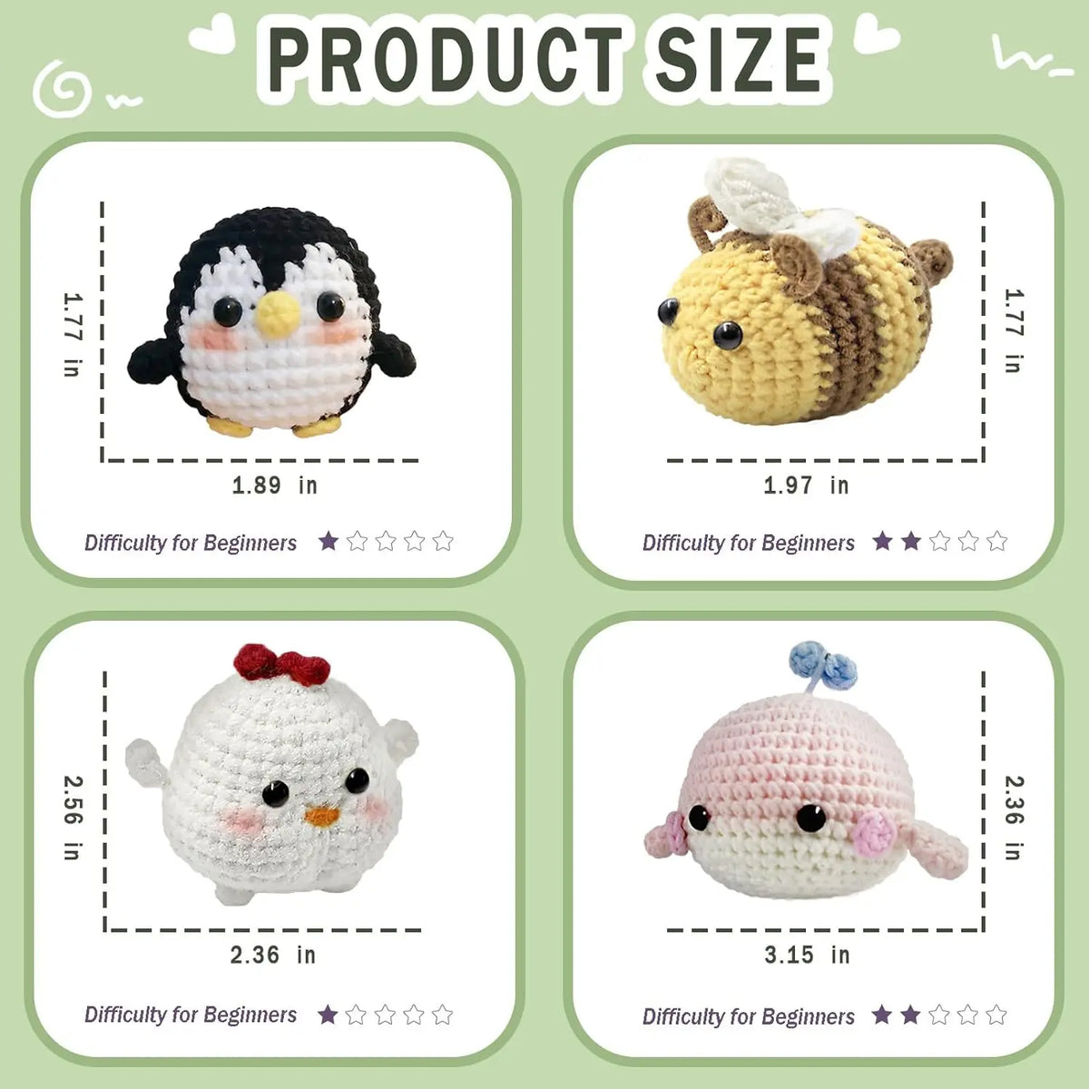 Beginner Crochet Kit – 4 Adorable Animal Projects (Whale, Chick, Penguin, Bee)