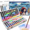 A watercolor paint set featuring a palette of 168 solid water colors, brushes, and pencils.