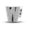 A sterling silver alphabet charm featuring the letter W encrusted with cubic zirconia stones.