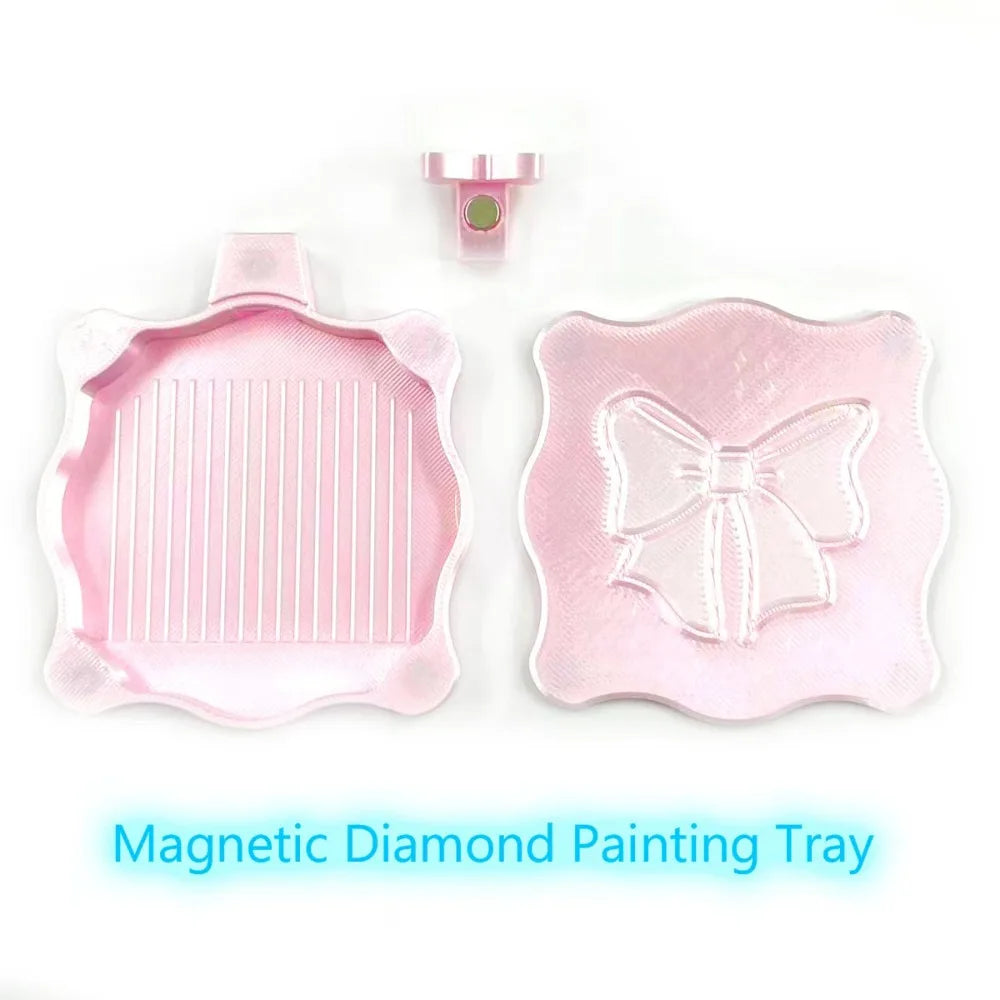 Pink magnetic diamond painting tray with a lid and a small magnetic piece