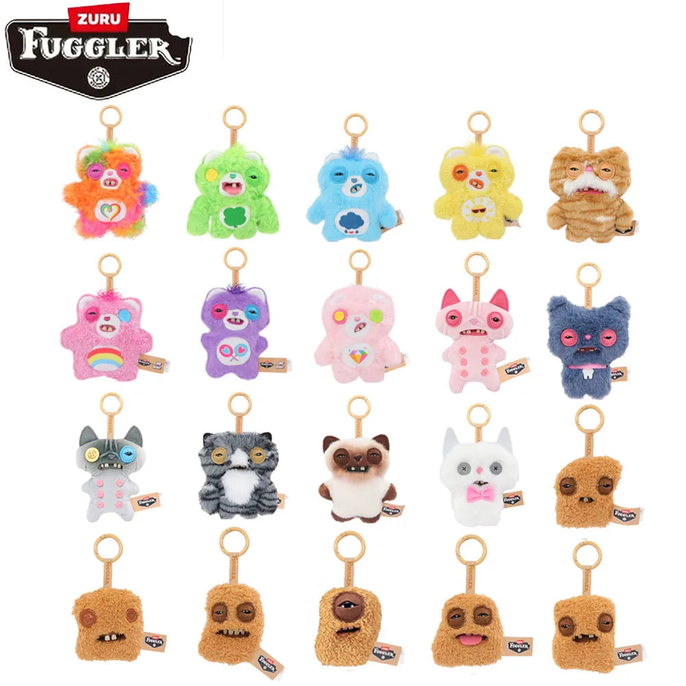 A collection of various colorful plush toys and characters shaped like nuggets, displayed as keychain charms.