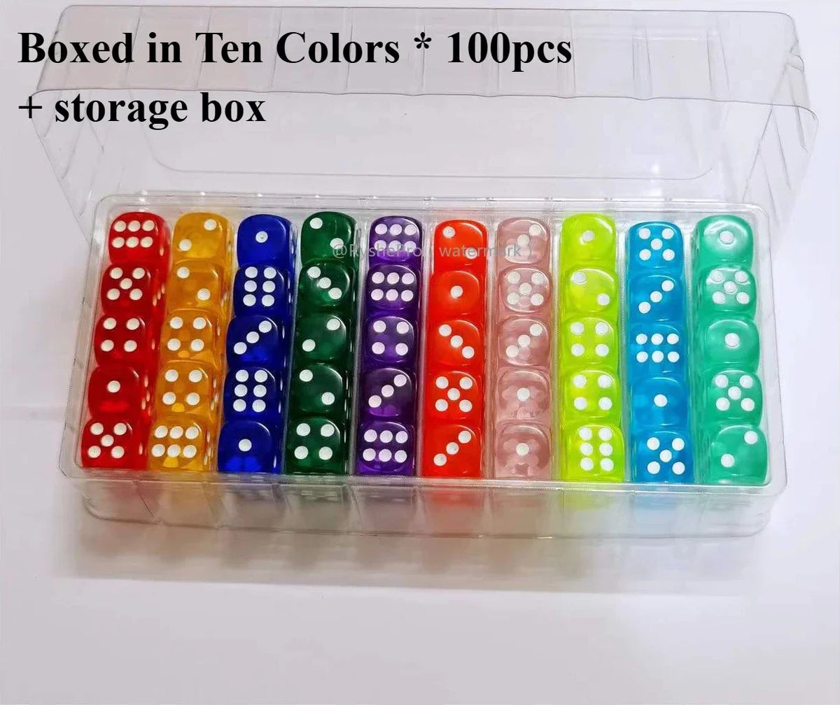 Acrylic Dice Set – 100 Colorful 14mm Dice for Games, Parties & Learning