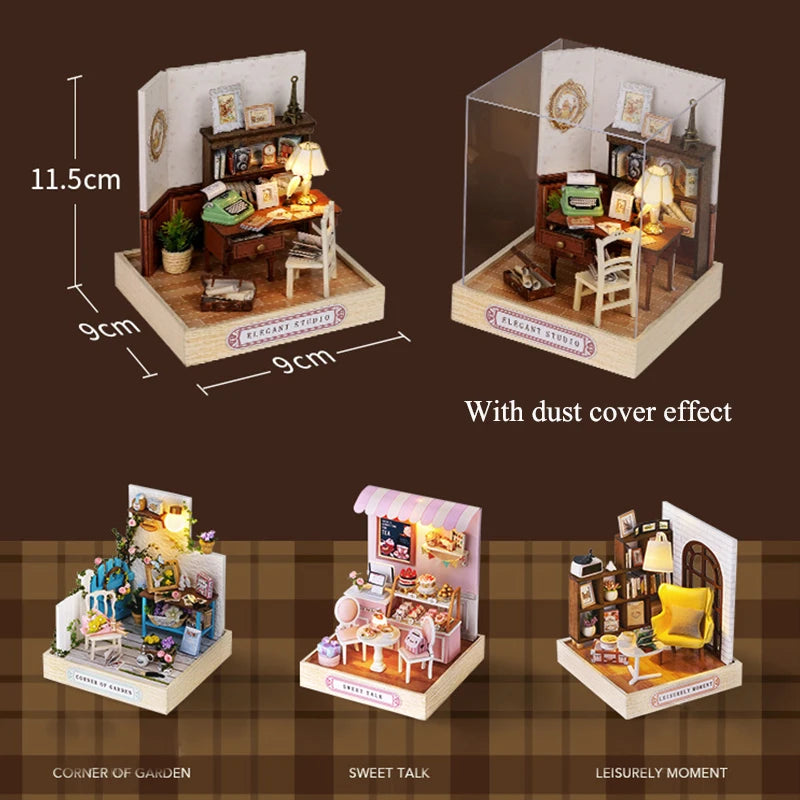 DIY Miniature Wooden Dollhouse Kit with LED Lighting