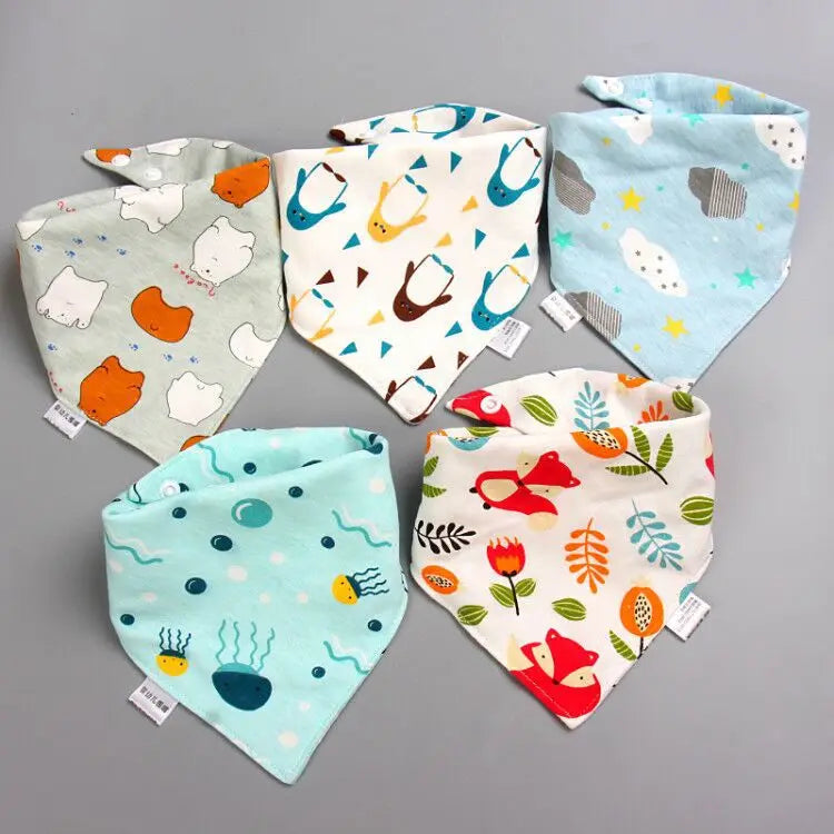 Cotton Waterproof Baby Bibs with Absorbent Bandana (5-Pack)