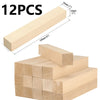 A set of 12 light-colored basswood carving blocks, measuring 150mm long, stacked in a wooden box.