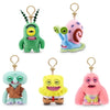 A collection of plush keychains featuring characters from Fuggler and SpongeBob SquarePants.
