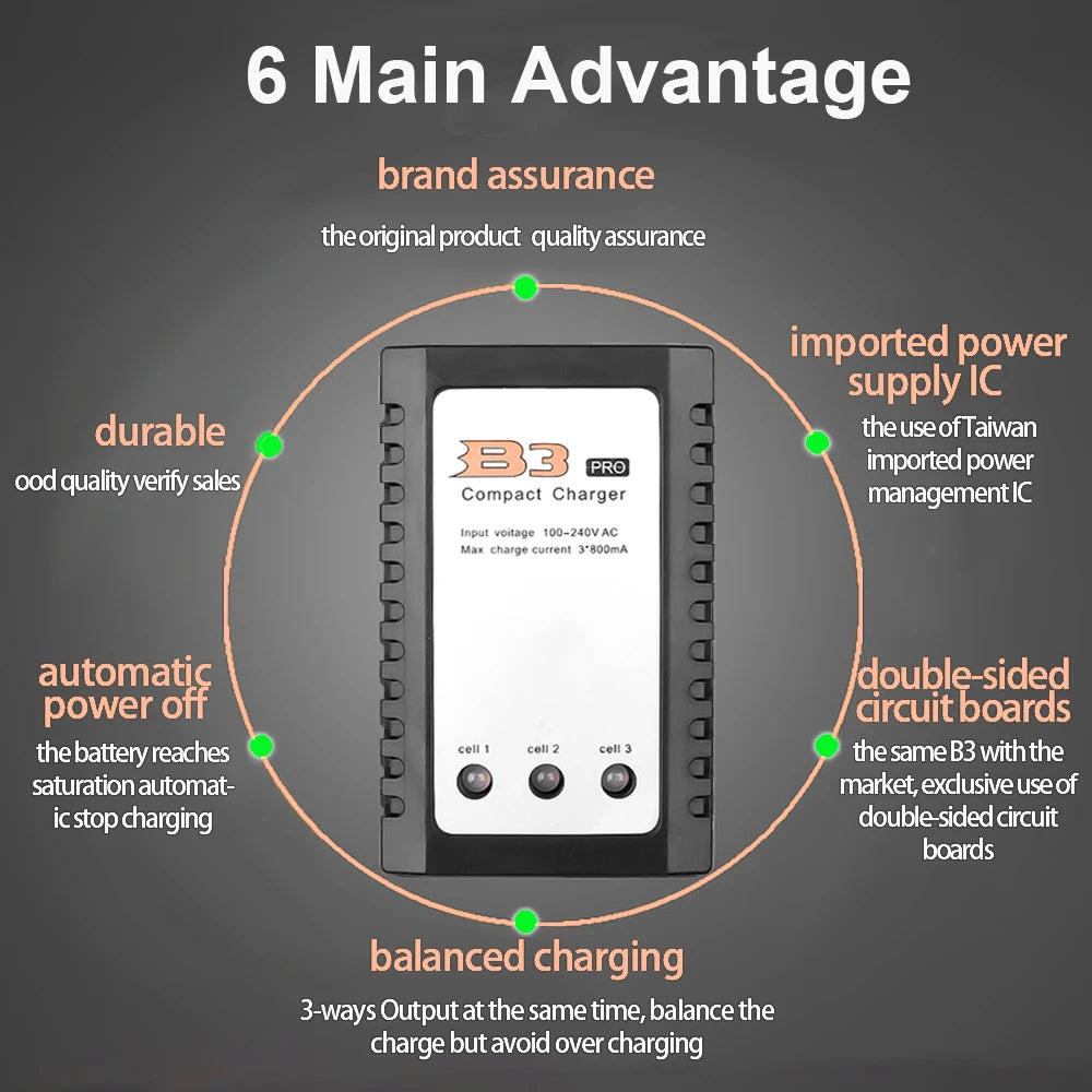 Compact Smart Balance Charger for 2S-3S LiPo Batteries