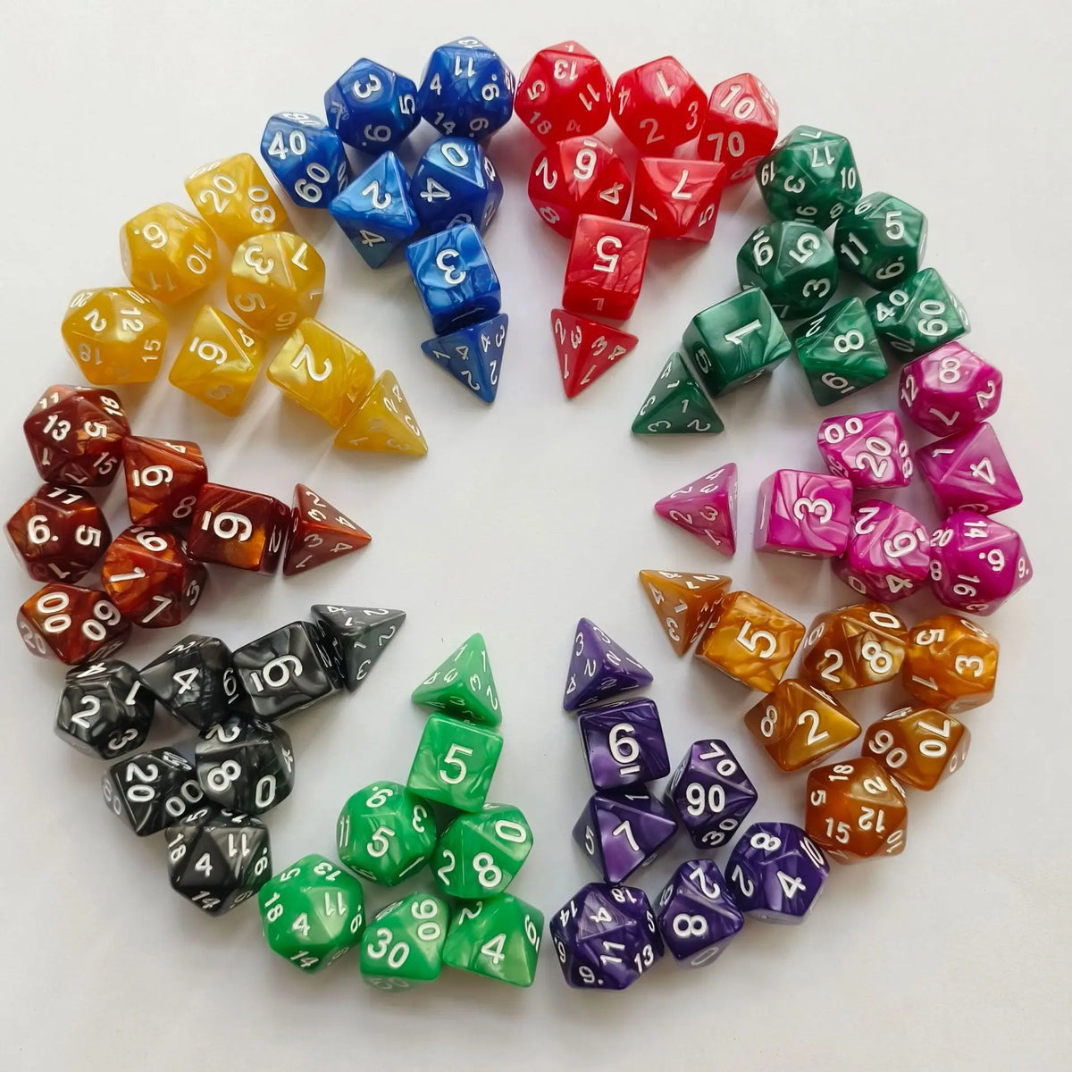Colorful Pearl Polyhedral Dice Set for Tabletop RPGs