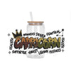 A glass jar with a straw and text that reads Grounded Driven Practical Capricorn Honest Loving Prepared