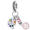 Sterling silver heart charm beads for bracelets featuring various colored stones and a heart-shaped pendant.