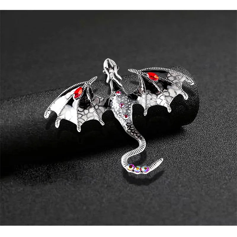 Enamel Dragon Brooch with Rhinestone Accents