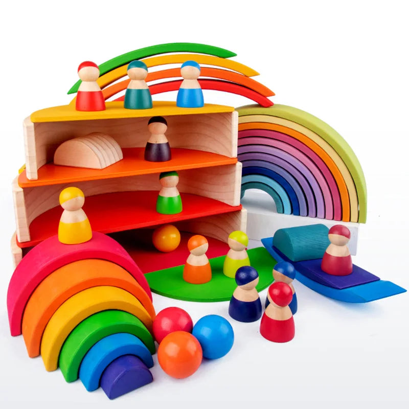 Wooden Rainbow Stacking Blocks for Toddlers & Kids