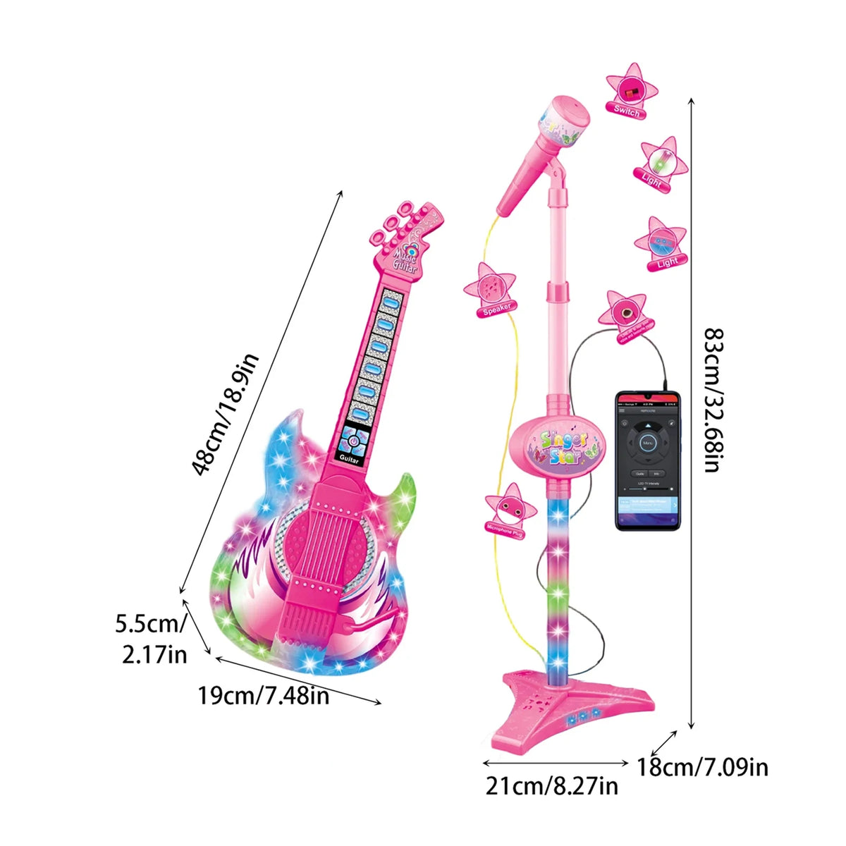 Kids Electric Guitar Toy with Microphone and Adjustable Stand