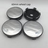 Three 60mm silver and black wheel caps are displayed on a white background.